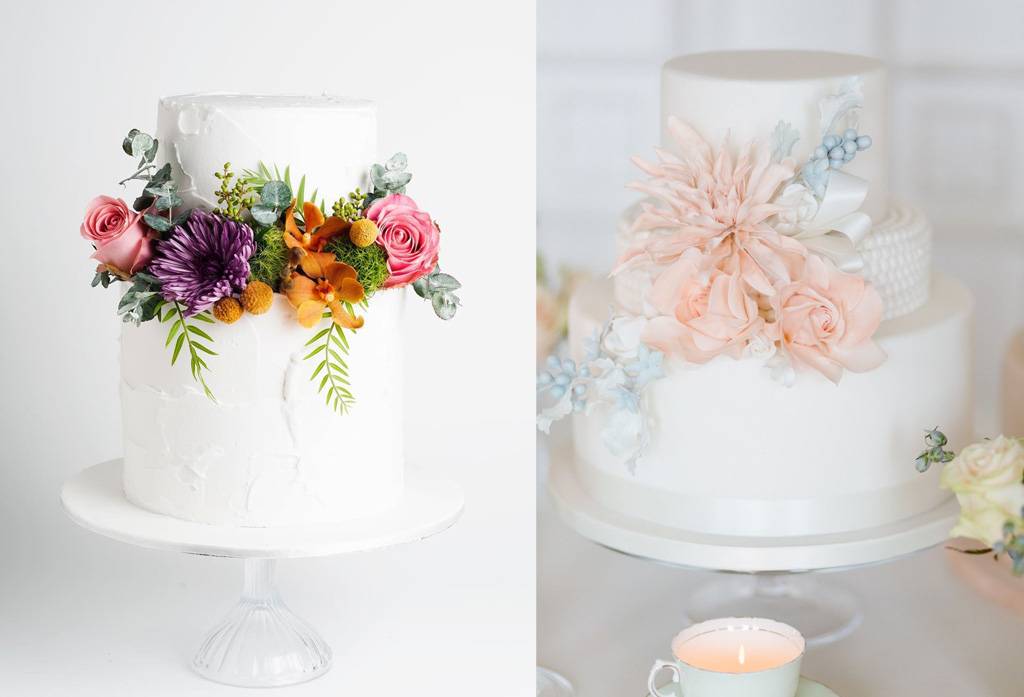 Kue Pengantin Putih dan Warnawarni Bunga